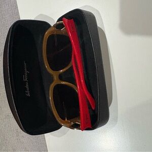Salvatore Ferragamo Red and Tan Sunglasses